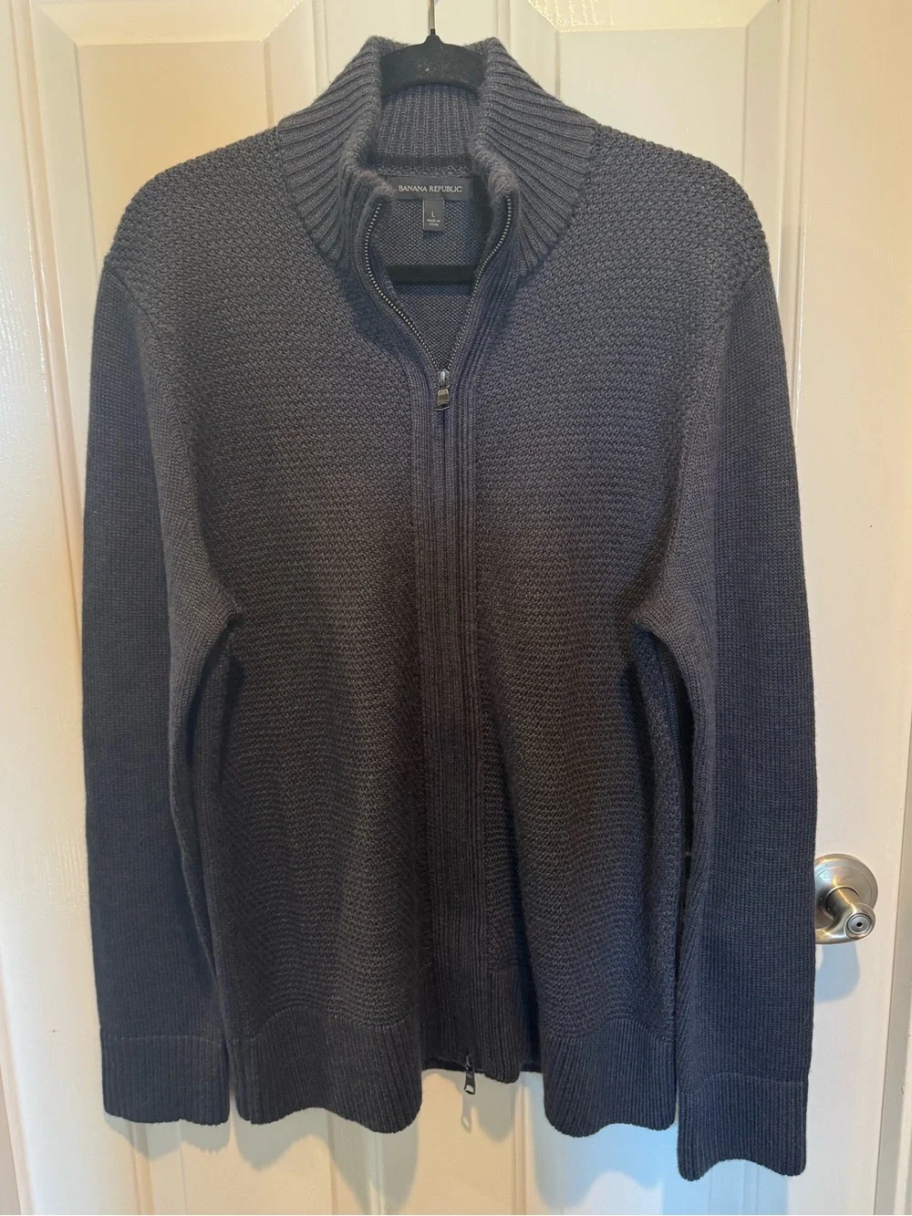 Mens Banana Republic Dark Gray Full-Zip Shawl Collar Sweater Size L